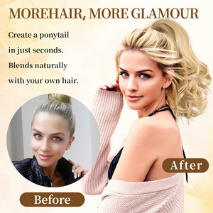 Queue de cheval à pince pour perruque, boucles en forme de fleur de poirier, style européen et américain, extension de cheveux courts bouclés pour femme, <span class=keywords><strong>fibre</strong></span> haute température - Product Image 3