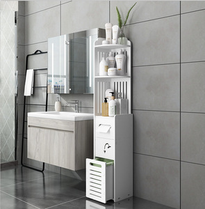 Gabinete Esquinero <span class=keywords><strong>de</strong></span> Piso para Baño <span class=keywords><strong>con</strong></span> Puerta, Cajón y Estantes Ajustables para Almacenamiento - Product Image 5