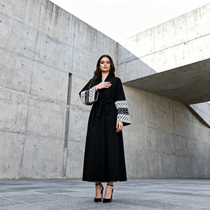 Vente en gros d'abayas en polyester imprimées sur mesure, élégantes et de haute qualité, pour femmes musulmanes, robe de soirée - Product Image 2