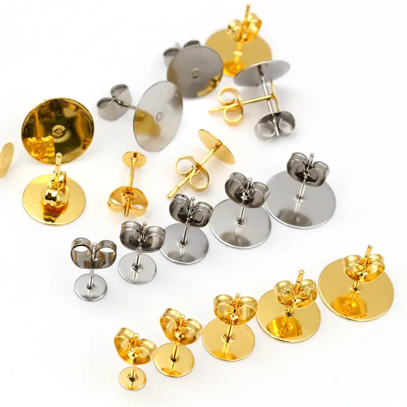 Fabrication de bijoux en argent et or, bricolage, tête plate, papillon percé, goujon arrière, fournitures en acier inoxydable, poteaux et dos de boucles d'oreilles
