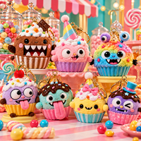 Porte-clés en peluche amusant en forme de monstre cupcake, lot de breloques mignonnes pour parcs à thème, prix de carnaval et collections de distributeurs automatiques