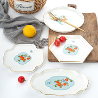 Assiette de service en porcelaine fine pour cérémonie du thé, plateau de collation irrégulier pour la maison