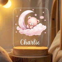 Veilleuse bébé personnalisable avec nom et date, motif ours, cadeau de naissance, lampe LED pour chambre, plaque acrylique, cadeau de Noël, livraison directe