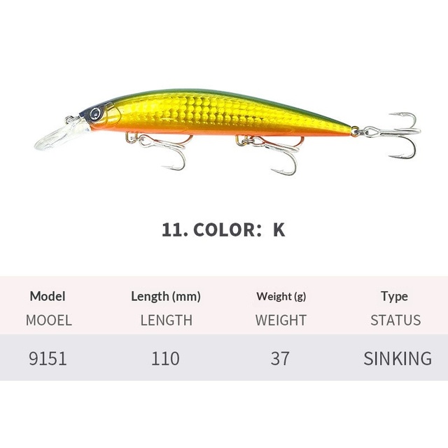 Factory Supply Customized 37g 110mm Hard Lure Plastic ABS Wholesale Saltwater Sinking Minnow Lure for Fishing
