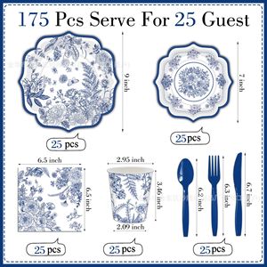 Floral <b>Disposable</b> Tableware Set Party Supplies Paper <b>Plates</b> Cups Napkins Cutlery Kit - Product Image 2