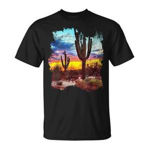 T-shirt vintage avec scène de coucher de soleil et cactus du désert du Sud-Ouest, style western des années 80, article promotionnel - Product Image 1