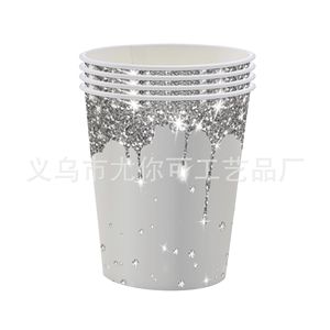 Ensemble de vaisselle jetable en papier avec paillettes argentées et diamants, assiettes, gobelets, serviettes, fournitures pour fêtes - Product Image 4
