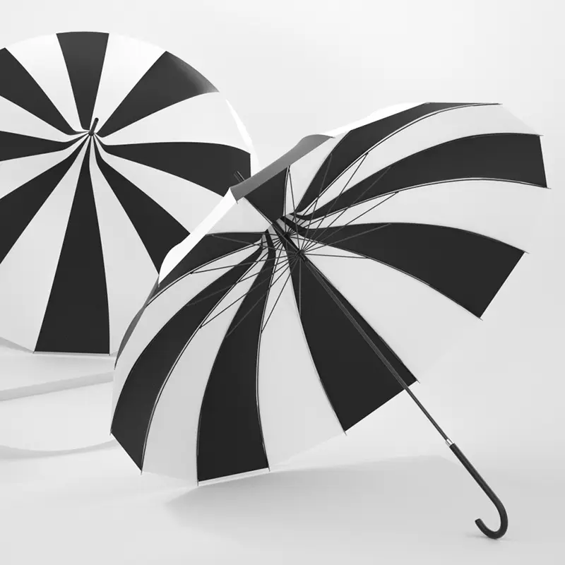 16K payung ramping fotografi kreatif stik payung Lapangan putri hitam & putih payung Parasol kontrol Manual mewah D23-88