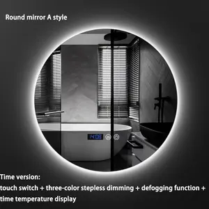 Touch Switch Round Smart Wall Mounted Mirror With Light Led Sensing Bathroom Mirror Anti-fog Bluetooth