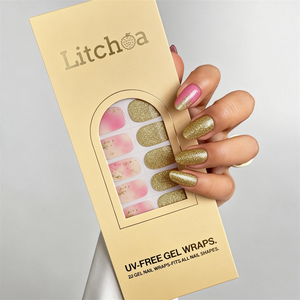 Tiras de Gel Duro Precurado Color Oro Champán <span class=keywords><strong>para</strong></span> Eventos Nupciales, Uñas Festivas con Hoja de Oro y Brillo Lujoso - Product Image 1