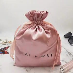 Logotipo personalizado tamanho seda perucas embalagem poeira sacos cordão saco do presente para cosméticos jóias lingerie bolsas cabelo cetim bolsa