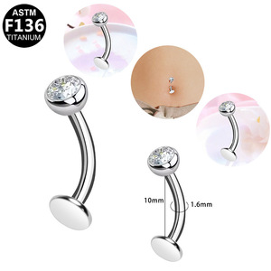 Anneau de nombril en titane avec boule et cristaux sertis, bijou de piercing tendance pour usage quotidien - Product Image 2