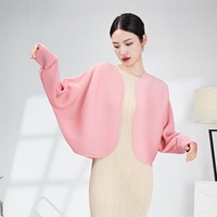 Cardigan plissé pour femme, manches chauve-souris, devant ouvert, court, élégant, léger, veste d'automne, tenue 2026