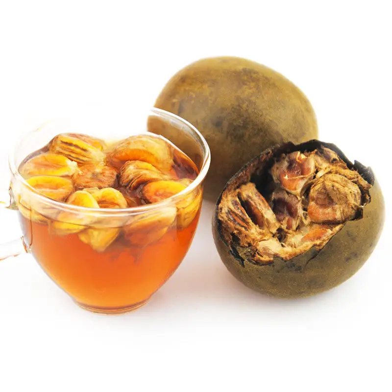 Comida natural Fruta de monje seca Marrón entero con cáscara Forma redonda Proceso de secado tostado Aperitivo empaquetado a granel
