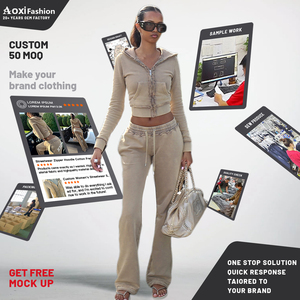 Conjunto de chándal de <span class=keywords><strong>mujer</strong></span> Y2K de 400g de peso pesado, estilo streetwear, con lavado, top corto con cremallera, pantalón jogger acampanado y sudadera con capucha con cordón, con logotipo personalizado - Product Image 5