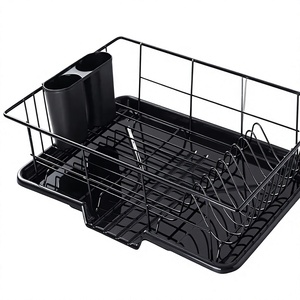 Égouttoir à vaisselle pliable en bambou à 2 niveaux, organiseur de cuisine pour assiettes, bols, tasses, support décoratif en métal pour cuisine - Product Image 4
