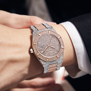 힙합 커스텀 럭셔리 아이스드 아웃 스테인리스 스틸 케이스 쿼츠 시계 (남녀공용 야광 다이얼) - Product Image 3