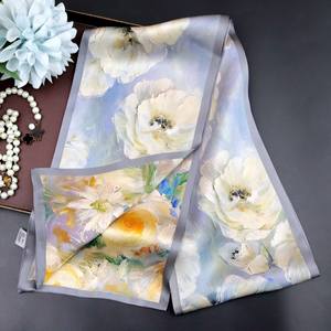 Foulard carré en soie pure double couche double face à carreaux irréguliers, style étoile, pour femme musulmane, mode estivale, petit ruban - Product Image 4