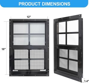 NeatiEase 2 Pack Contemporary Design <strong>Shed</strong> <strong>Windows</strong> Black <strong>Frame</strong> 12x18 Flush Mount Small <strong>Window</strong> Tempered Glass Fiberglass Screen - Product Image 2