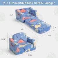 Canapé-lit enfant 2 en 1 convertible en mousse compressée à imprimé dinosaure, canapé de jeu pliable pour chambre à coucher et salon
