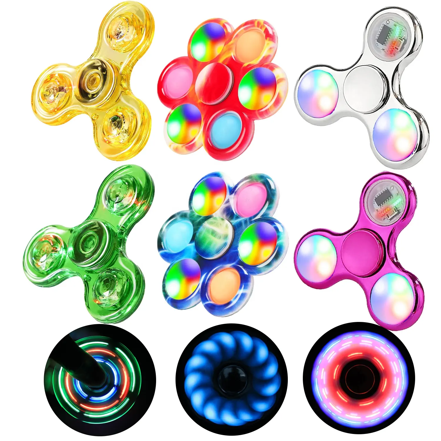 Whole Sale ODM LED Light hand spinner Fidget toy with 32 various flash patterns 