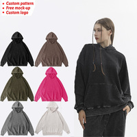 En gros Sweat à capuche unisexe délavé à l'acide, effet vintage, uni, effet usé, pour broderie de logo personnalisée, streetwear