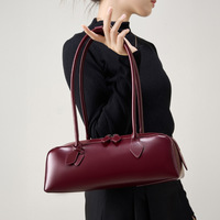 Sac à bandoulière en cuir véritable pour femmes, poignée unique, forme tube longue, style vintage, utilisation toutes saisons, fermeture à glissière