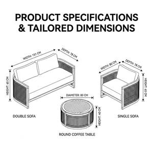 Conjunto de Sofás de Teca para Exteriores, Resistentes a la Intemperie, Muebles de Jardín Seccionales de Cuerda Tejida a Mano con Cojines de Secado Rápido para Hotel o Villa - Product Image 4