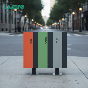 Contenedor de Reciclaje de Acero Galvanizado de 2 y 3 Compartimentos, Cubo de Basura Público con Tambor para Uso en Interiores y Exteriores en Europa y América <span class=keywords><strong>del</strong></span> Norte - Product Image 3