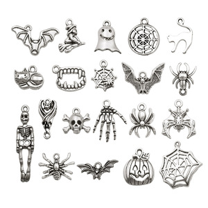 Pendentifs Thème Halloween en Alliage d'Argent Antique, Breloques Bijoux DIY en Alliage de Zinc, Squelette, Araignée, Citrouille, Crâne, Accessoire Unisexe - Product Image 5