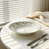 Service de table en porcelaine blanche à bordure florale dorée vintage, marque HY, origine Shanxi, vaisselle complète, qualité alimentaire, compatible micro-ondes
