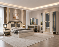 Ensemble de chambre à coucher turc de luxe moderne, lit rembourré avec miroir, armoire de rangement, commode, taille King ou Queen, meubles de chambre à coucher pour la maison