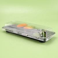 Boîte à sushi jetable en plastique noir, conteneur alimentaire japonais pour pique-nique et camping avec couvercle, logo personnalisé, à emporter