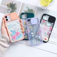 Coque de téléphone protectrice pour objectif avec couvercle coulissant, motif floral mignon couleur bonbon, coque arrière mate pour iPhone 14 15 16 Pro Max