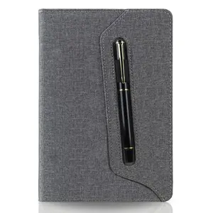 Kualitas Tinggi Pemegang Pena Portabel Abu-abu Gelap Kustom A5 Hard Cover Notebook PU Kulit Bisnis Notebook untuk Hadiah