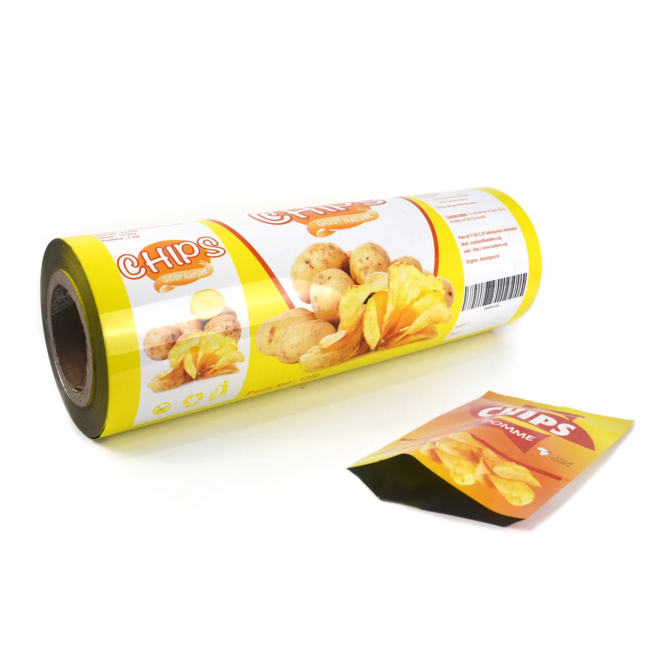 Aluminium Food Grade Lamineren Pe Pet Custom Geprinte Roll Stock Film Chips Verpakking Film Rol