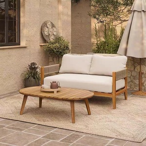 Modern Luxury Teak Frame PE <b>Rattan</b> Waterproof Leisure <b>Outdoor</b> Set for Beach Poolside Garden Park Patio-Hotel Use - Product Image 3