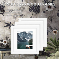 Hongkee Cadres photo carrés en bois blancs imprimés UV 6x6, lot de 3 avec passe-partout 4x4, finition polie pour bureau et montage mural