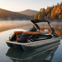 Bateau ponton confortable 12 places avec salon avant, arche sportive, plateforme de bain, direction hydraulique et divertissement sur ponton