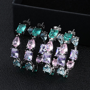 Bijoux fantaisie écologiques en cuivre plaqué or noir, pierres en verre multicolores, zircon géométrique, boucles d'oreilles mixtes <span class=keywords><strong>pour</strong></span> femmes - Product Image 2