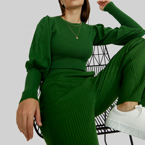 Suéter de Punto Delgado Informal para Mujer, Cuello Redondo, Manga Larga, Estilo Puffy, Fabricante KD Knit, OEM ODM - Product Image 3