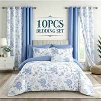 Parure de lit 10 pièces en microfibre imprimée florale OEM, poches profondes, entretien facile, collection de literie avec rideaux, approvisionnement direct usine
