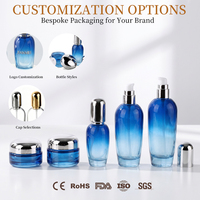 Ensemble de pots à crème pour le visage et flacons de lotion en verre bleu dégradé avec bouchon argenté pour l'emballage cosmétique
