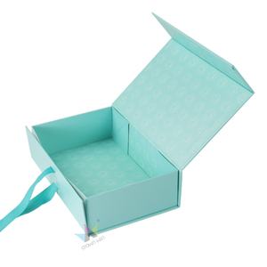 Boîte magnétique pliable Crown Win Blue Collapside, imprimée avec logo, laminée, boîtes de rangement cadeaux pliables en matériaux optionnels avec ruban - Product Image 3