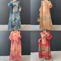 Robe musulmane modeste de style Dubaï, imprimé tendance, ample, décontractée, plissée, chic, robe islamique à fleurs faites à la main, kaftan, robes de fête