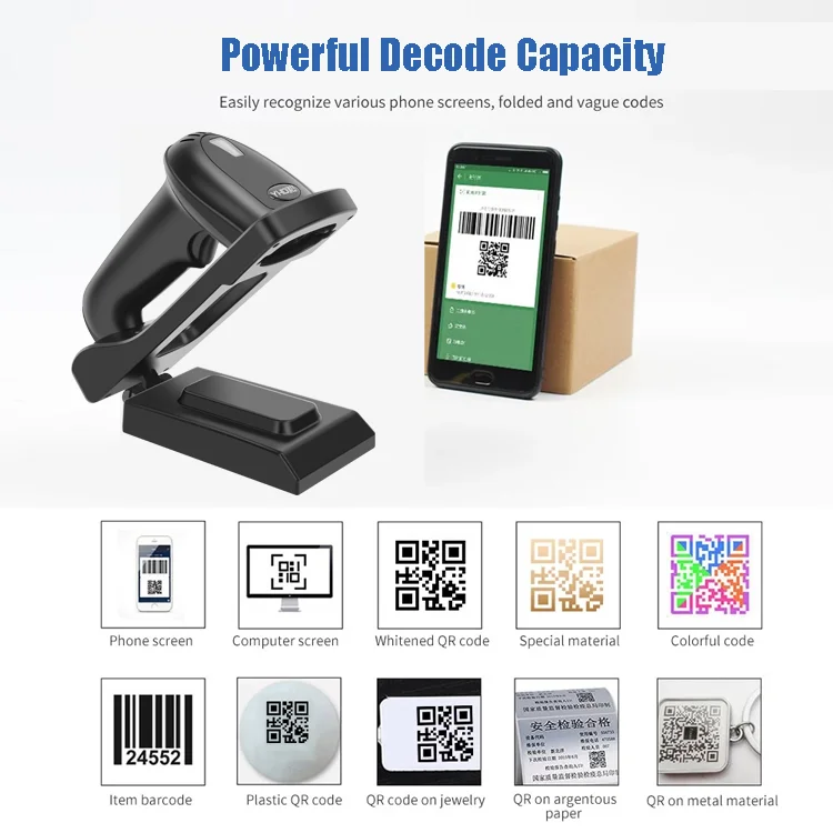High Quality 2D Blue tooth Barcode Scanner QR PDF417 Aztec Bar code Reader Wireless Android IOS System