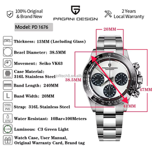 นาฬิกาข้อมือควอตซ์ดีไซน์ใหม่จาก Pagani รุ่น 1676 สวยงามทันสมัย เหมาะสำหรับธุรกิจ สายสแตนเลสแท้ สายหนังแท้ Relojes Hombre - Product Image 5