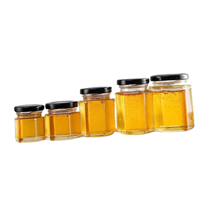 Bouteille hexagonale en verre de haute qualité, prix d'usine, vente en gros, 280 ml, 450 ml, 730 ml, pot à confiture ou à miel avec couvercles métalliques - Product Image 4
