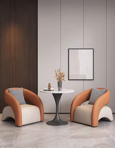 Fauteuil élégant à accoudoirs courbes, chaise d'appoint confortable rembourrée, canapé simple en cuir pour salon - Product Image 5