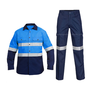 コットン製 建設・鉱業用ユニフォーム 長袖作業服 カスタムロゴ 反射安全服 高視認性 ストライプ付き メンズワークシャツ - Product Image 4